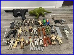 Lot Of 32 Vintage Star Wars Figures Dewback, Han Solo Blaster And Misc Parts
