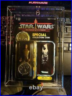 POTF Han Solo Carbonite AFA 85 Factory Error +4 coins Vintage 1985 Star Wars moc