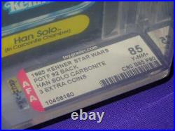 POTF Han Solo Carbonite AFA 85 Factory Error +4 coins Vintage 1985 Star Wars moc