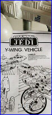 Vintage Star Wars Y-Wing Fighter Original 1983 & 2 FREE Figures Repro Bomb/Instr